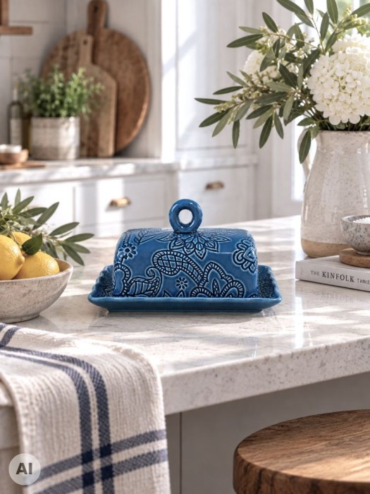 ceramiczna maselniczka niebieska wzór.jpg