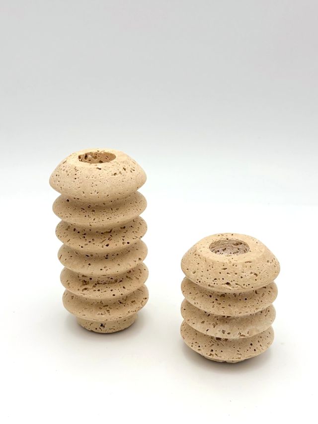 ŚWIECZNIK BEŻOWY Z TRAWERTYNU OASIS 2 SZT.