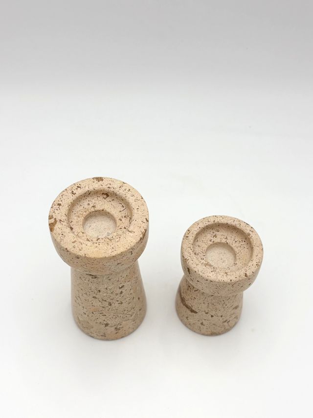 ŚWIECZNIK BEŻOWY Z TRAWERTYNU TOTEM 2 SZT.