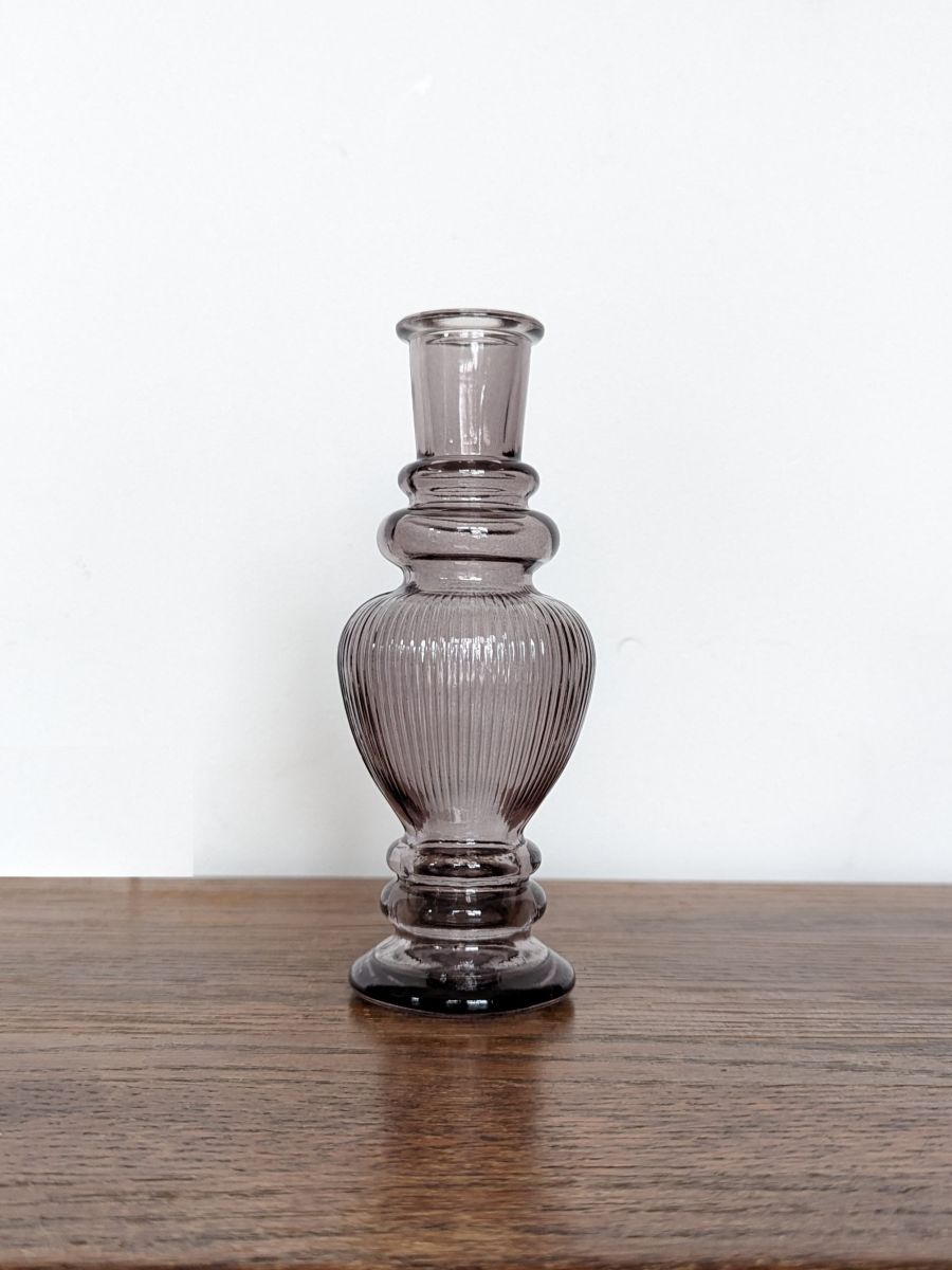 ŚWIECZNIK SZKLANY SZARY PRĄŻKI