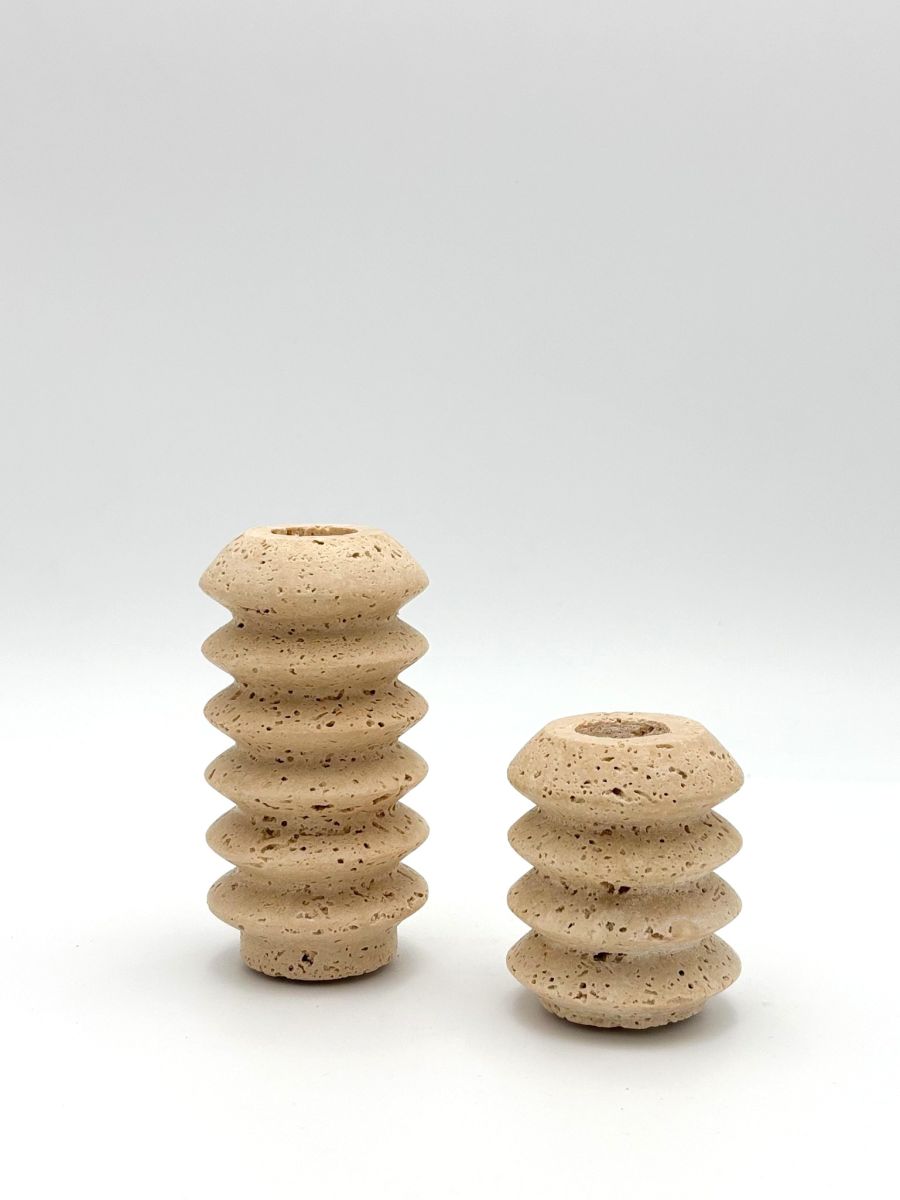 ŚWIECZNIK BEŻOWY Z TRAWERTYNU OASIS 2 SZT.