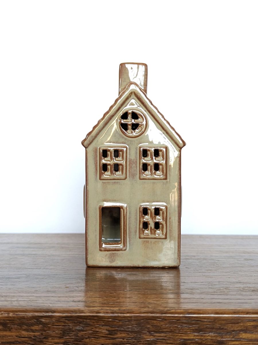 DUŻY DOMEK CERAMICZNY LED BRĄZOWY