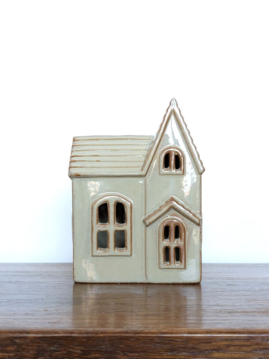 DUŻY DOMEK CERAMICZNY LED BRĄZOWY WIEJSKI DOMEK