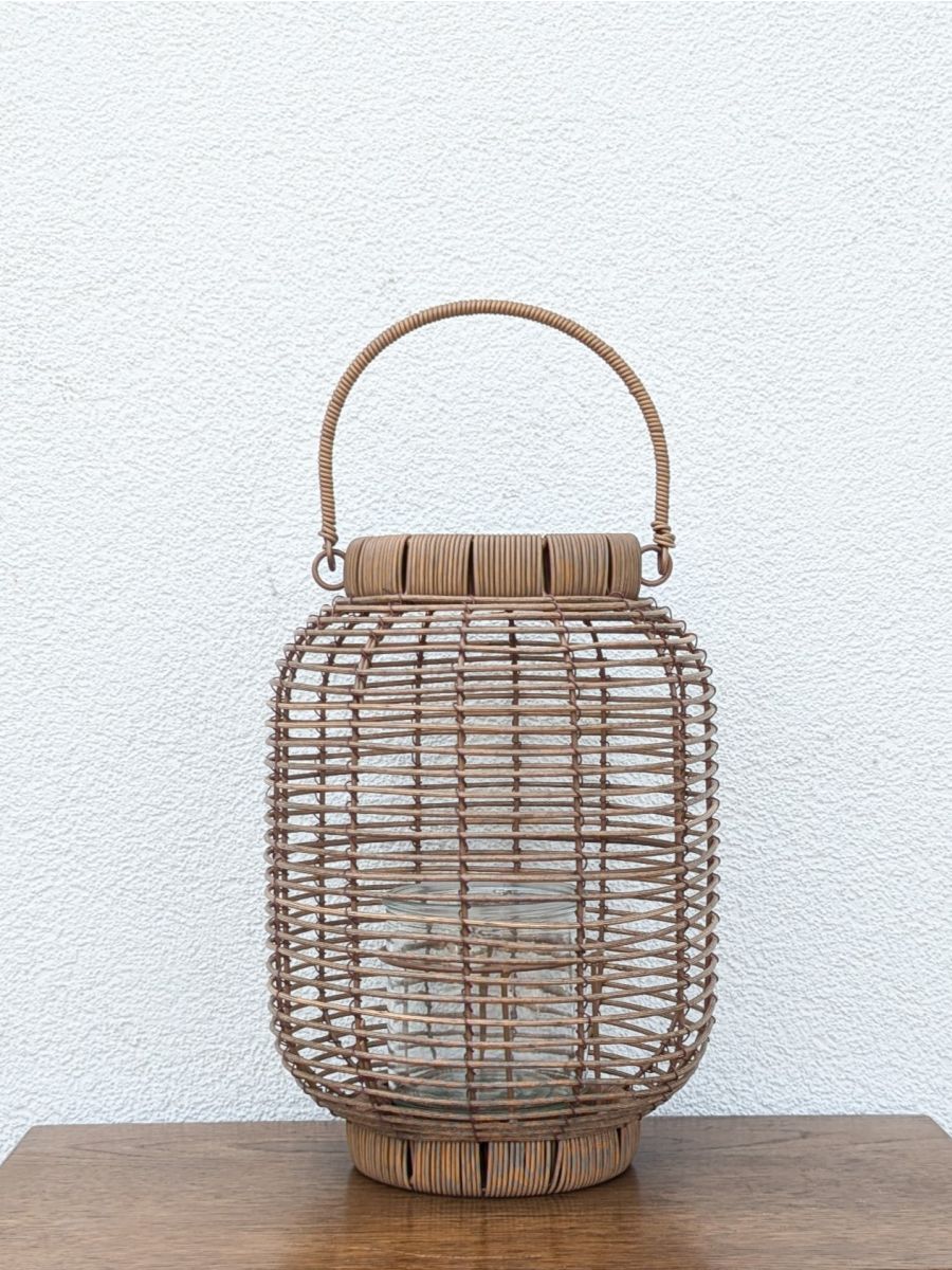 LAMPION BRĄZOWY RATTANOWY