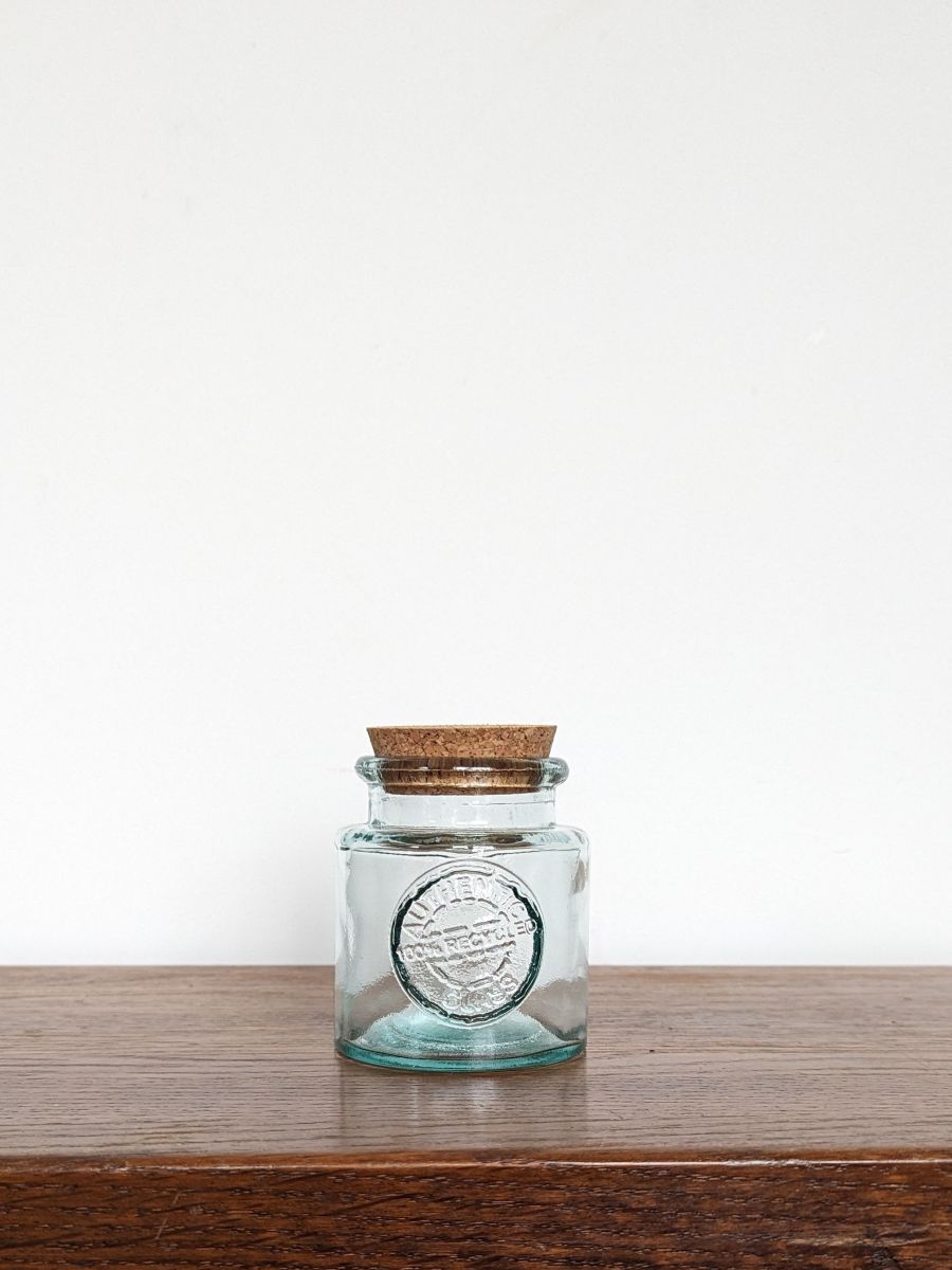 MAŁY POJEMNIK SZKLANY Z KORKIEM